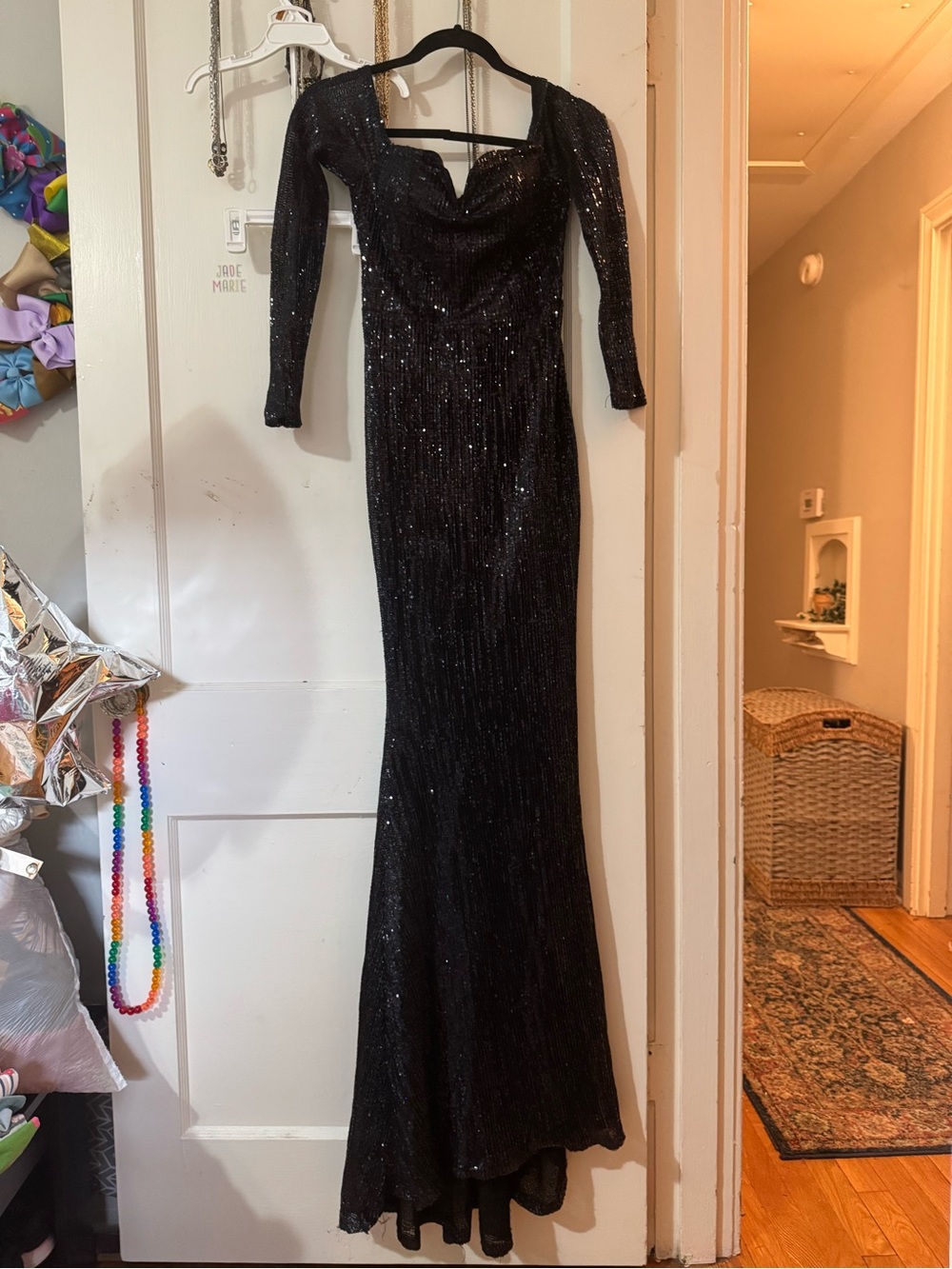Banjul Black Sequin Maxi Gown with Long Sleeves